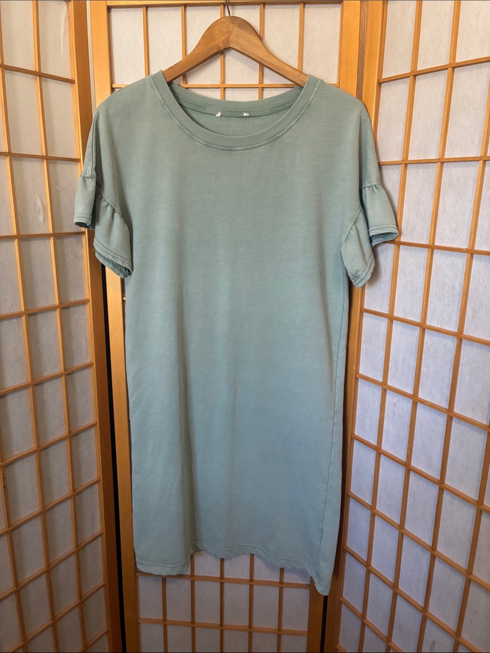 Casual Sage Green Women’s Short Sleeve Terry Sweatshirt Dress